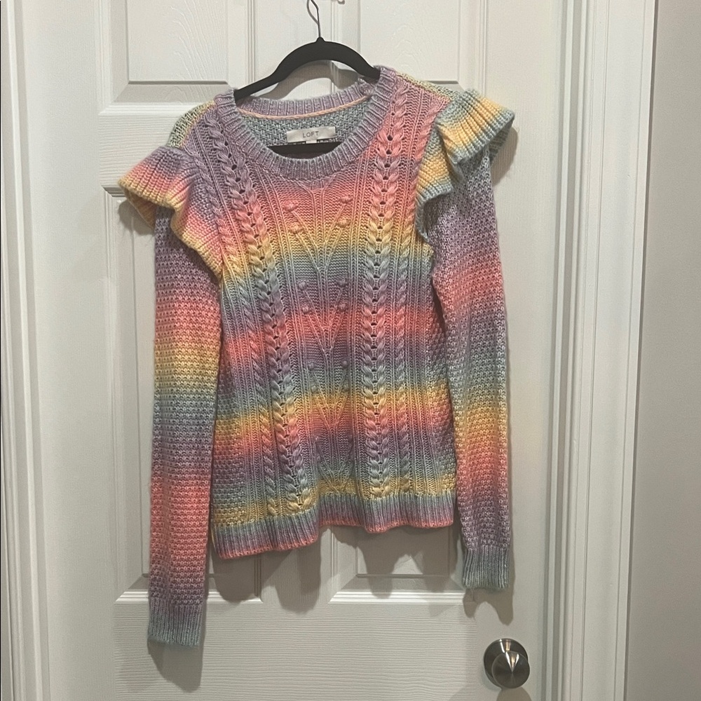 LOFT Pastel Rainbow Ruffle Sweater